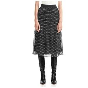 Polka Dot Mesh Overlay Tulle Midi Skirt A Line Sz S/M Black White